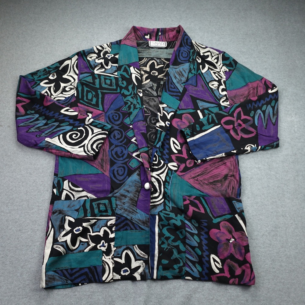 Vintage Synari Blazer Womens Medium Multicolor‎ Abstract 80s Jacket Art To Wear